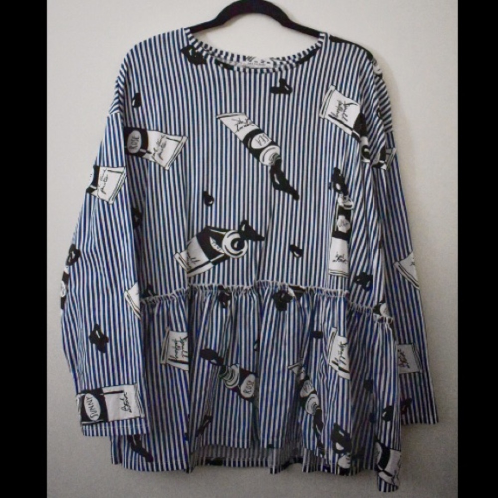 Zara Trafaluc Modern Graphic Print Peplum Top